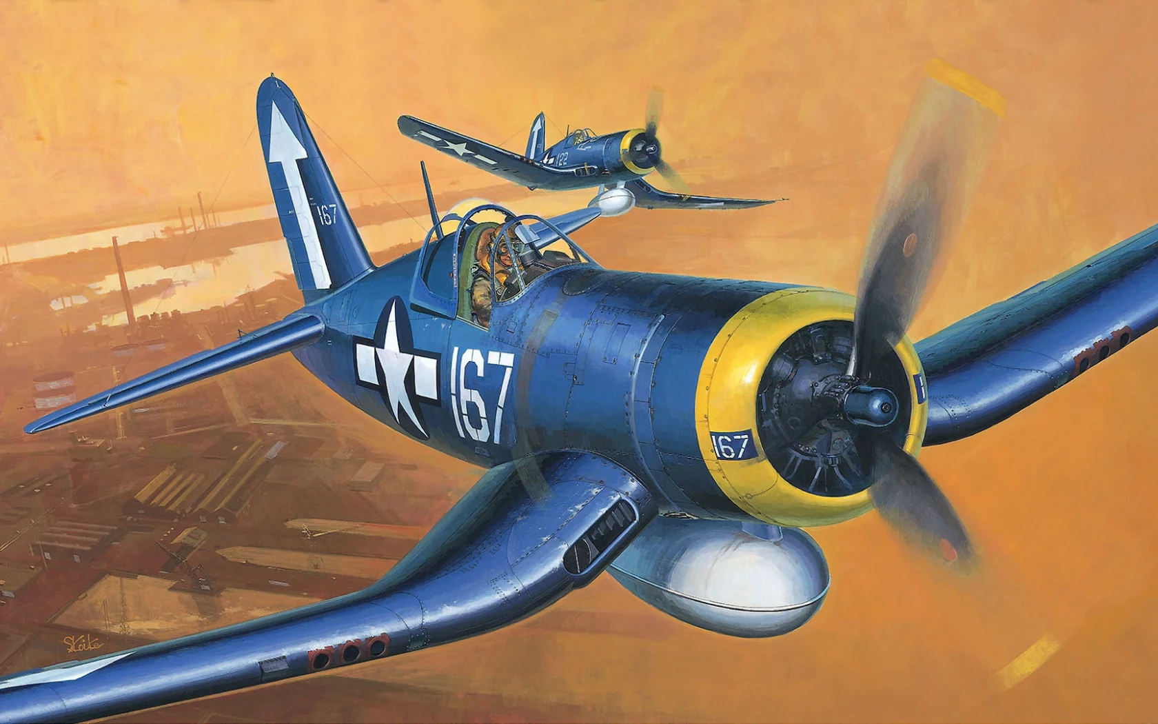 амерканский, самолет, Арт, f-4u, bird cage, corsair, палубный