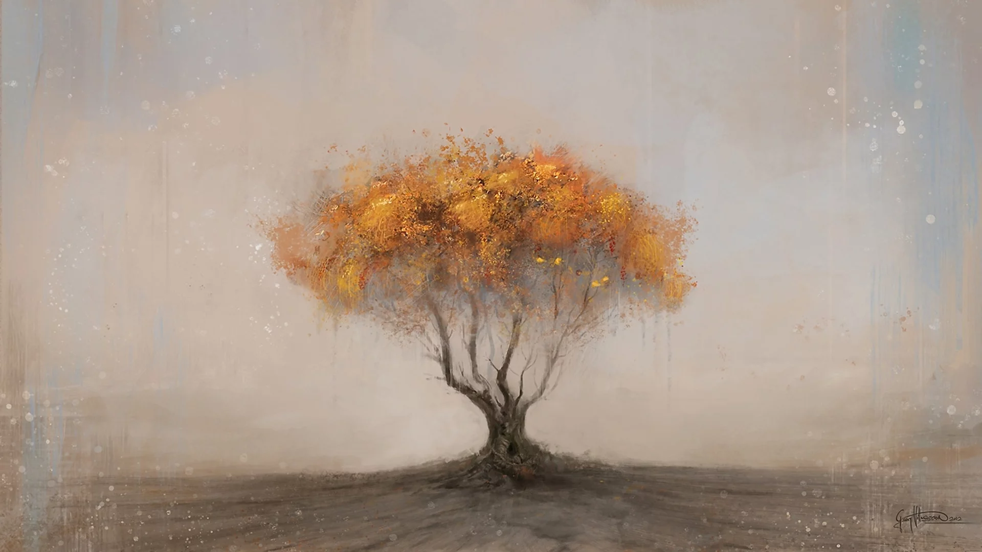 желтое, дерево, крона, фон, georg hilmarsson, Арт