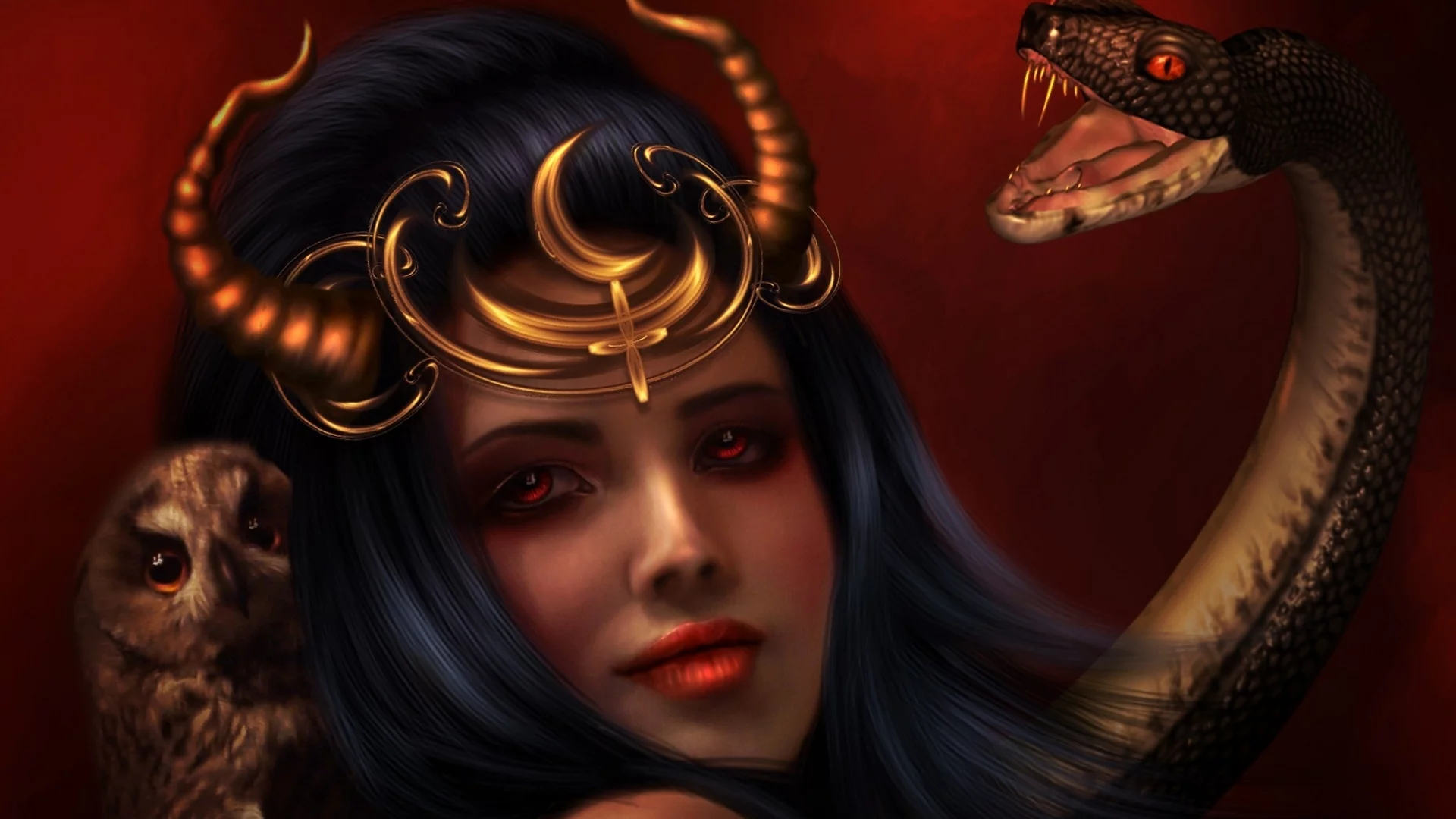 dark, девушка, art, girl, лилит, owl, fantasy, donatella drago, snake, змея, Lilith