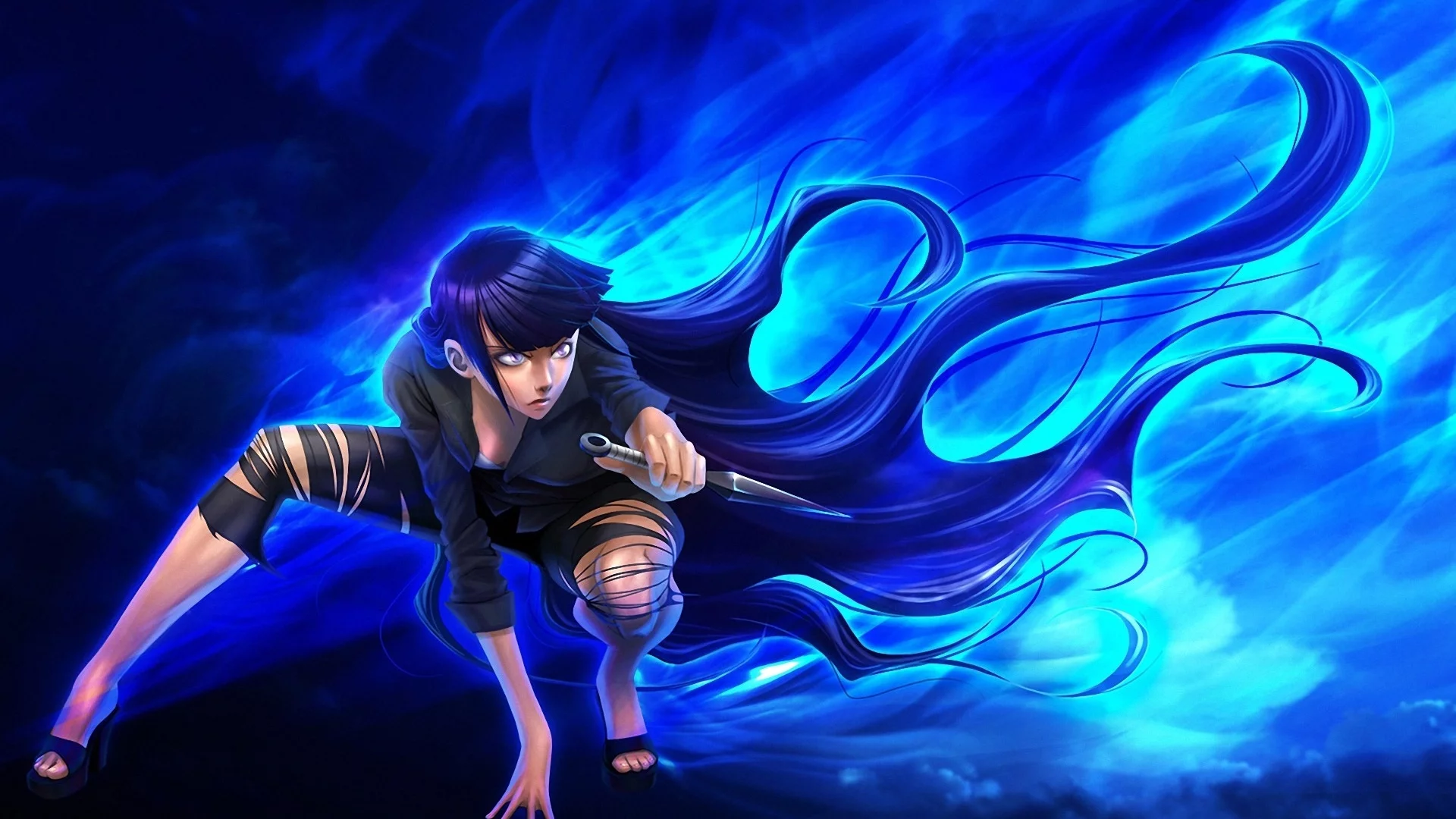 девушка, Арт, нож, hyuuga, naruto, поза, hinata