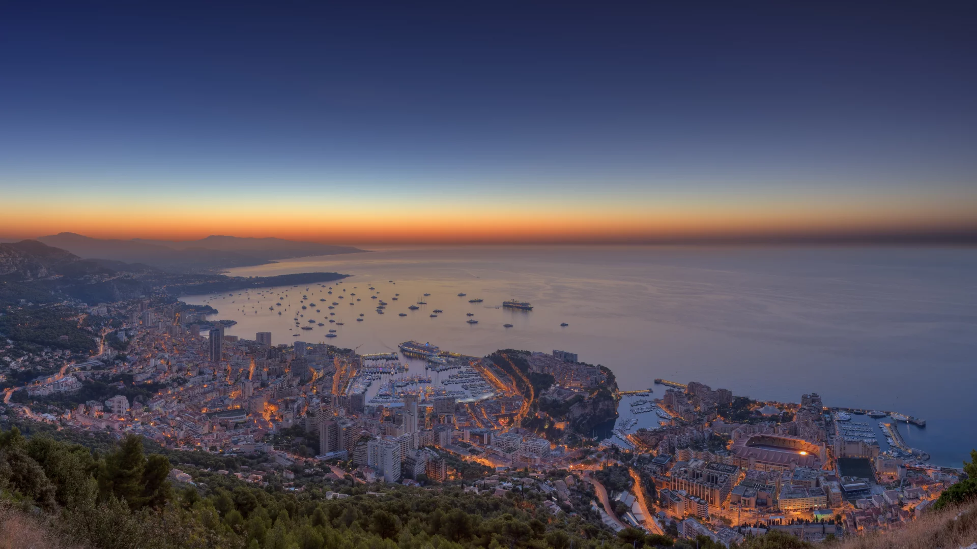 monte carlo, monaco, монте карло, монако, Город, закат, вечер