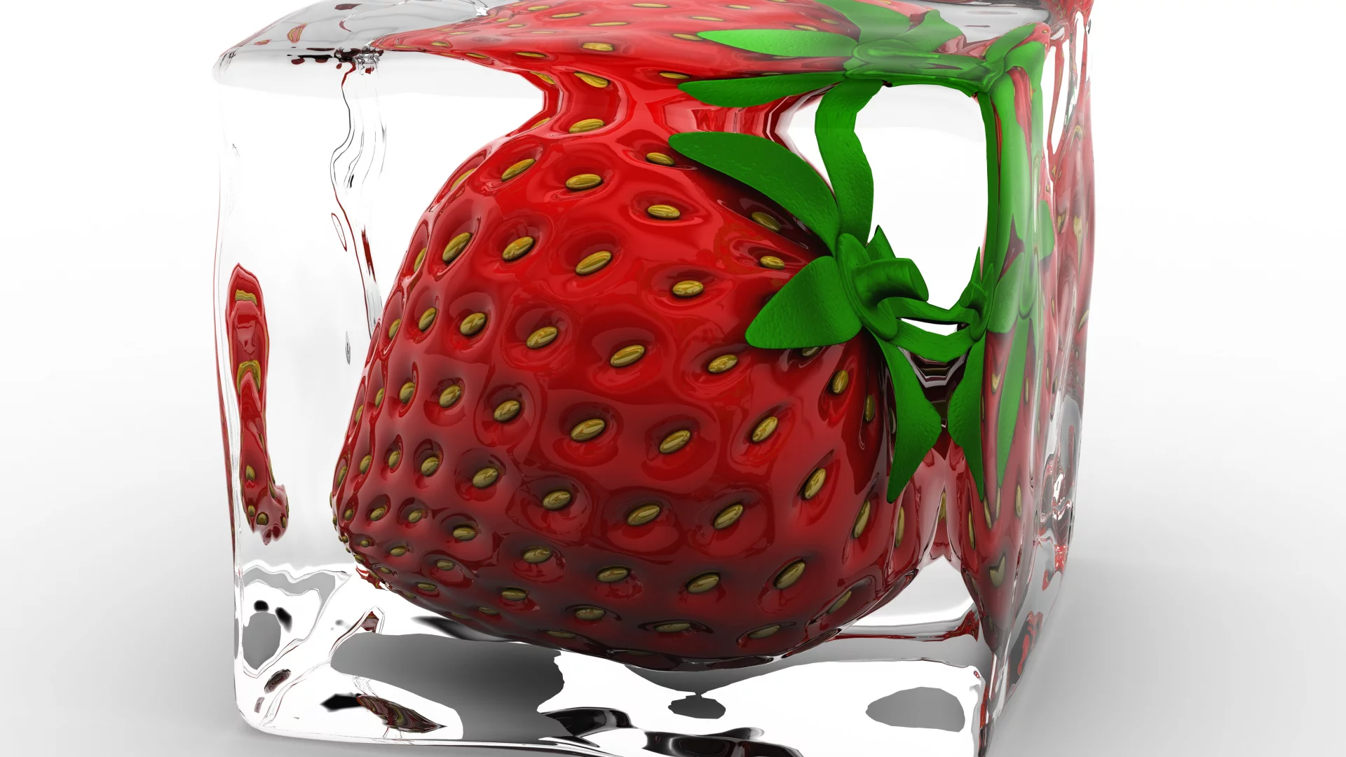 лёд, куб, Клубника, 3d