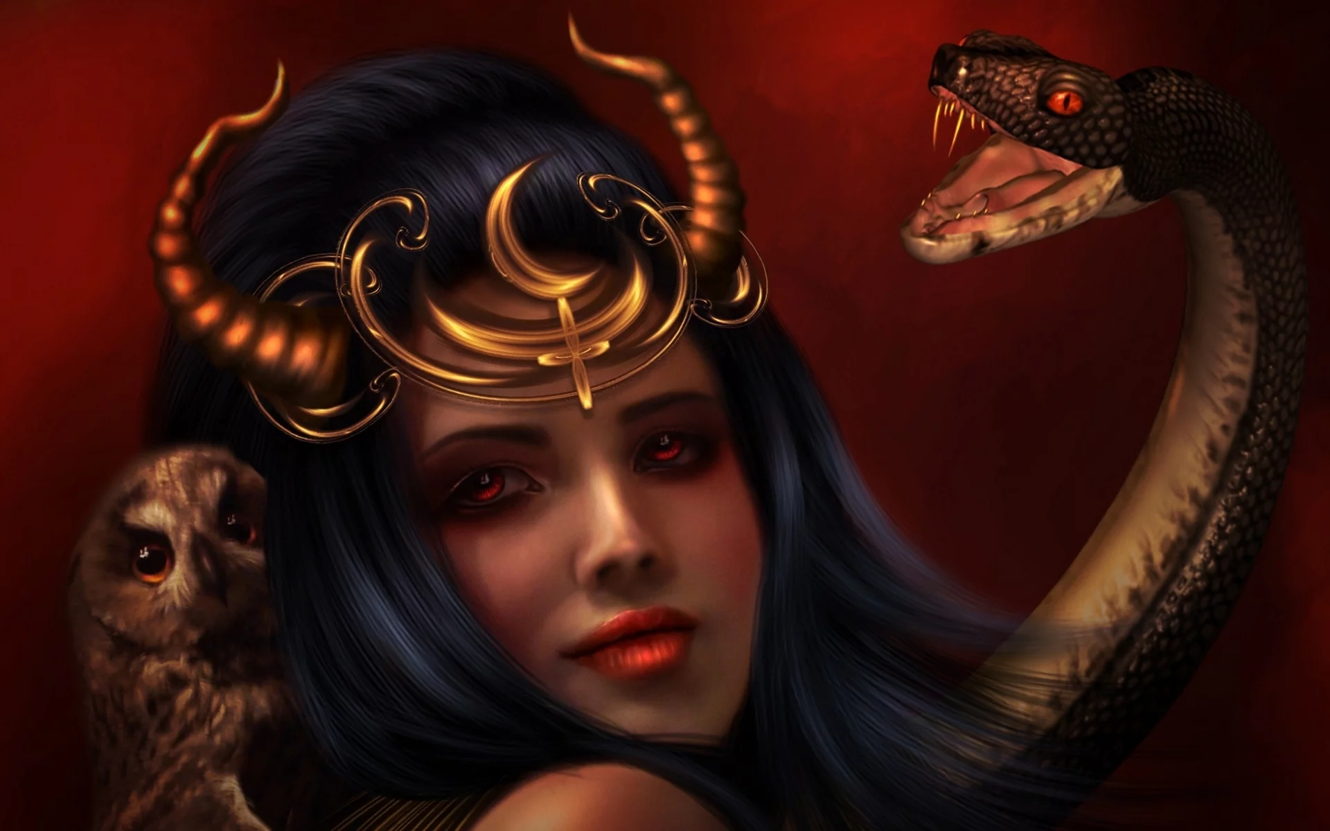 dark, девушка, art, girl, лилит, owl, fantasy, donatella drago, snake, змея, Lilith