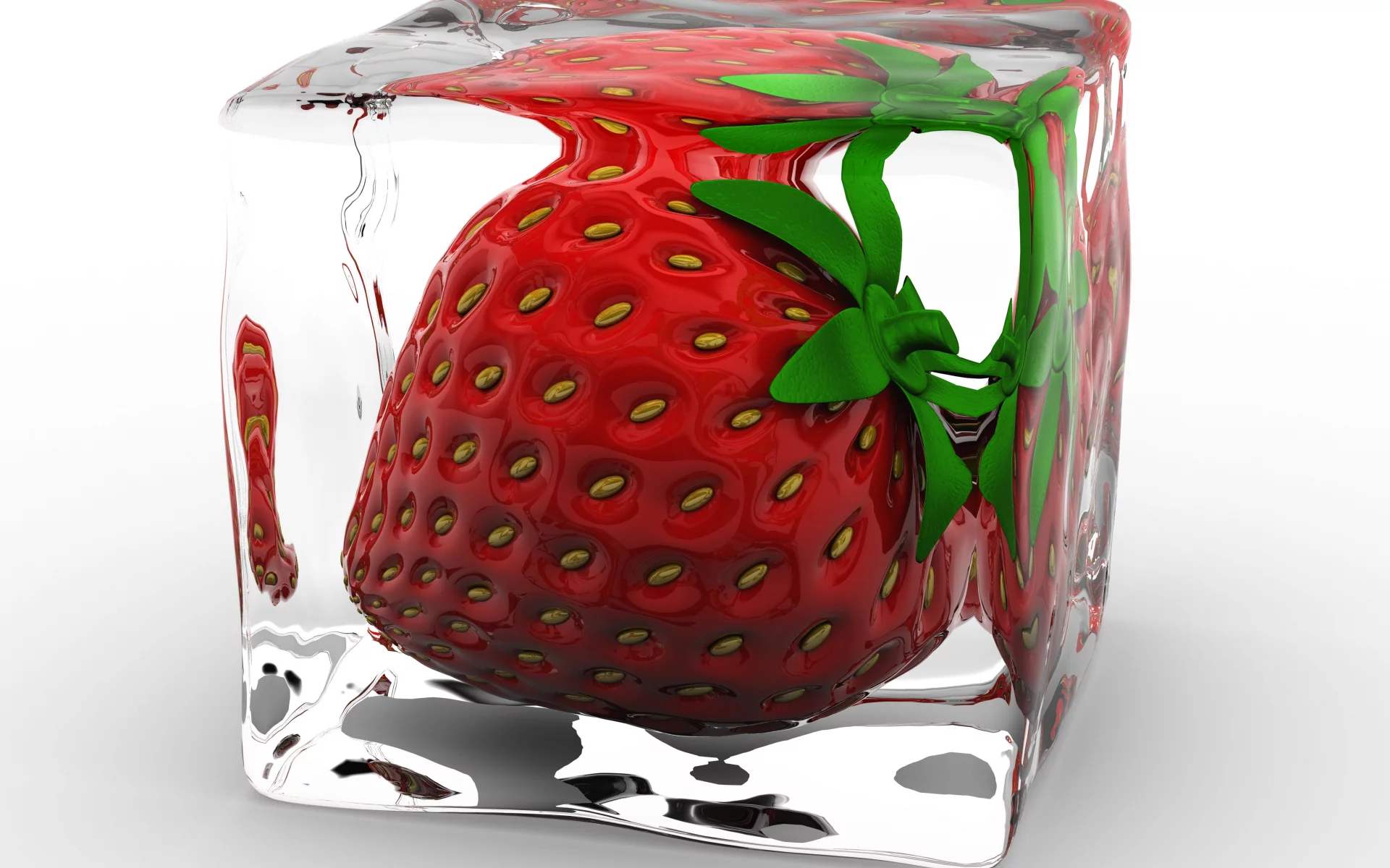 лёд, куб, Клубника, 3d