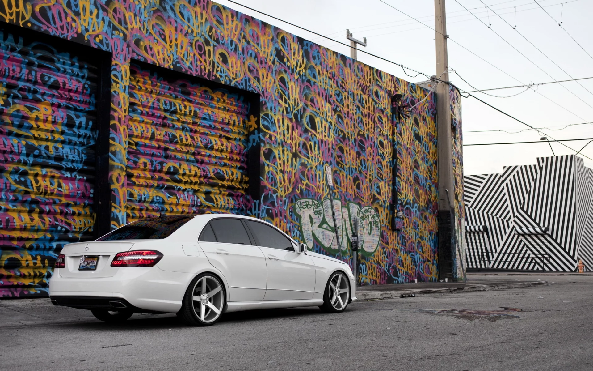тюнинг, белый, граффити, e class, Mercedes