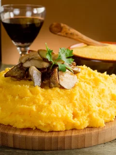 вино, Доска, токана, бокал, зелень, мамалыга, мясо
