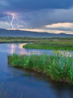 Река, молния, стихия, горы, природа