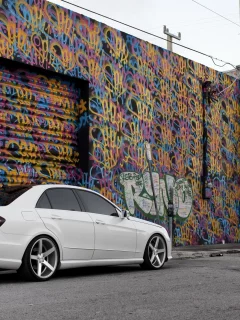 тюнинг, белый, граффити, e class, Mercedes