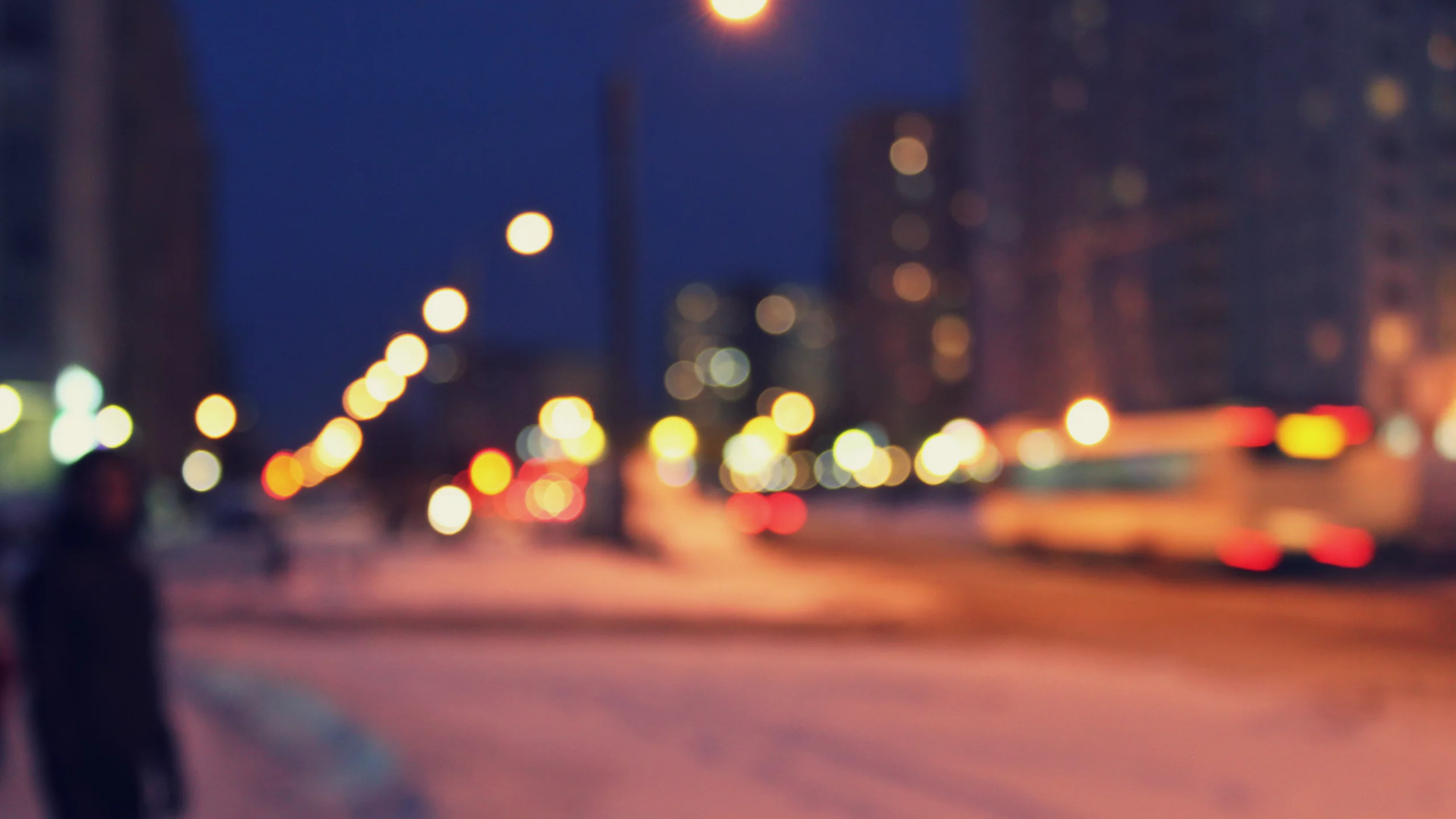 bokeh, человек, улица, город, фонари, свет, бокехи, Ночь
