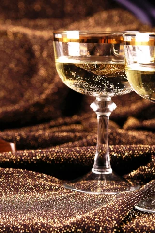 новый год, бокалы, Шампанское, часы, шелк, new year