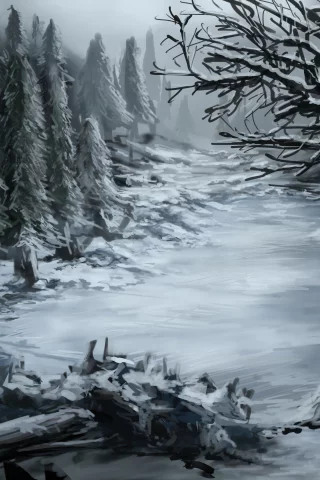 лес, холод, дерево, Арт, природа, зима, снег, камни