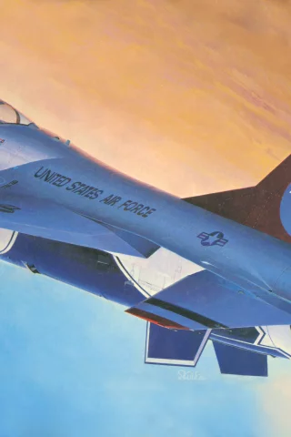 Арт, самолет, американский, fighting falcon, f-16
