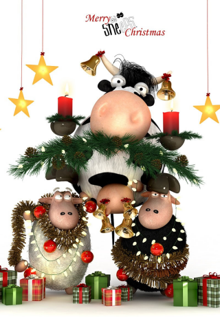 праздник, рождество, корова, Графика, новый год, овцы