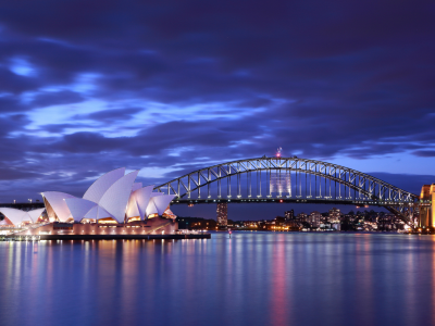 огни, мост, Австралия, вечер, сидней, опера хаус