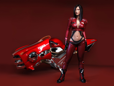 bike, girl, rider, leather, 3d, erotic, Red, woman, vehicle, breasts, sexy