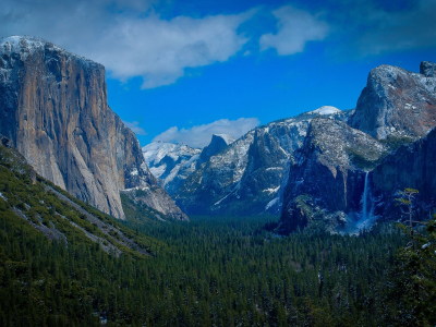 водопад, горы, лес, природа, Yosemite national park
