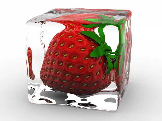 лёд, куб, Клубника, 3d
