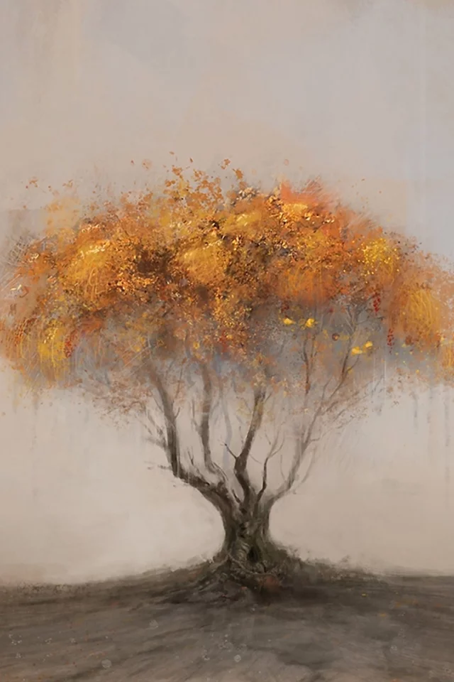 желтое, дерево, крона, фон, georg hilmarsson, Арт
