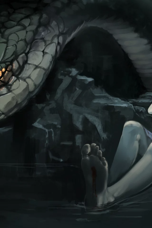 девушка, кровь, touhou, пещера, вода, змея, змей, Moriya suwako