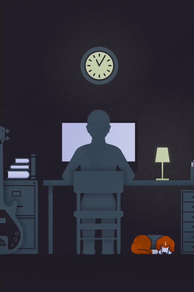 гитара, dogs, illustration, black, Guy, solitude, lamp, computer, guitar, desk, парень