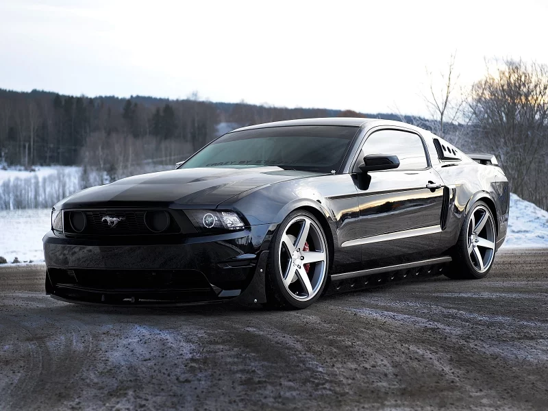 форд, мустанг, чёрный, дорога, Ford, mustang, передок, black