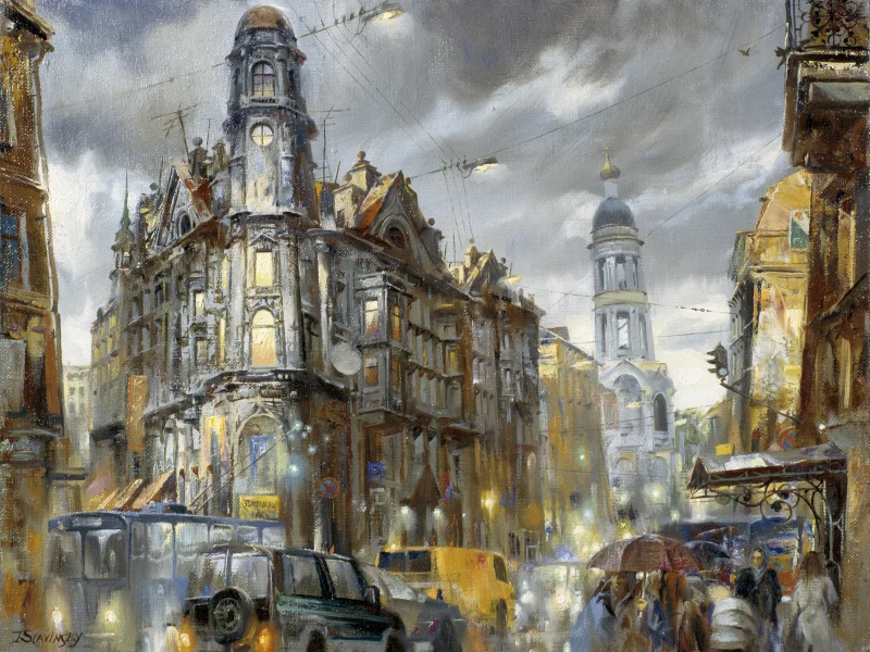 улица, санкт-петербург, Город, огни, вечер, пять углов