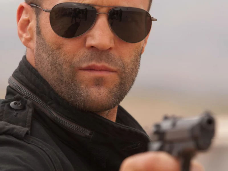 оружие, очки, пистолет, актер, Jason statham, мужчина
