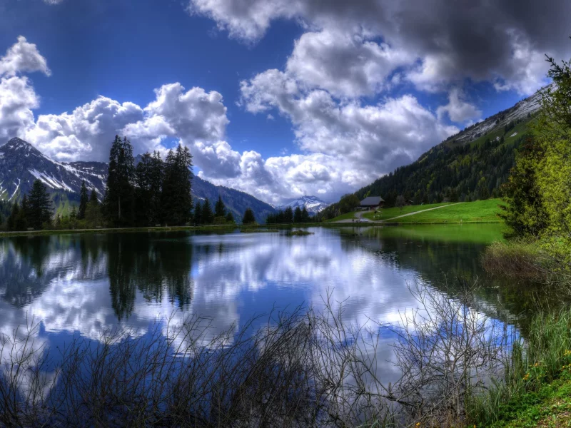 france, горы, French alps, отражение, озеро, alpes, деревья, альпы