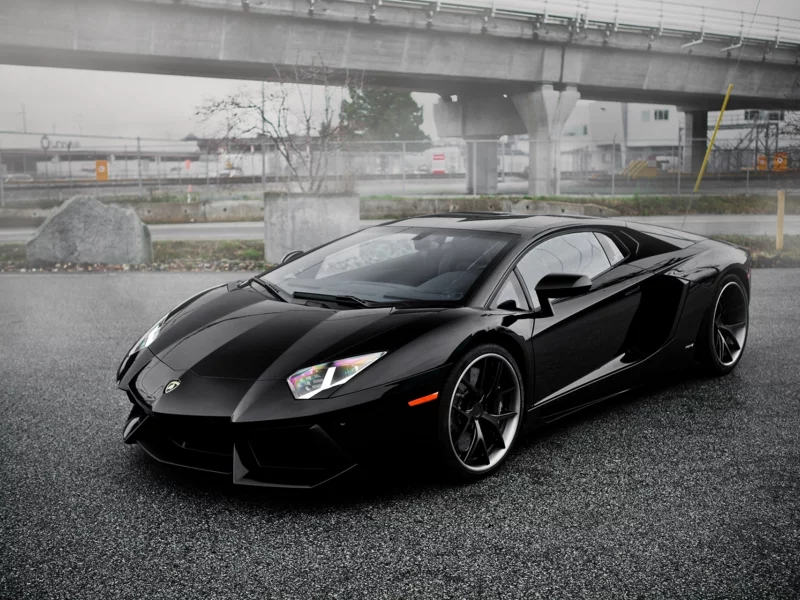 Lambo, черная, стоянка, aventador, pur 4our depth