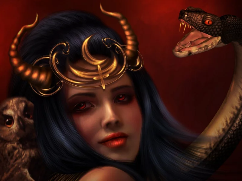 dark, девушка, art, girl, лилит, owl, fantasy, donatella drago, snake, змея, Lilith