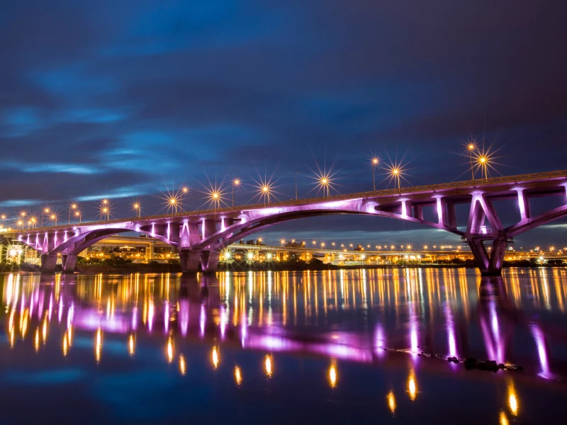 river, night, China, reflection, кнр, taipei, bridge, city, taiwan, китай, lights