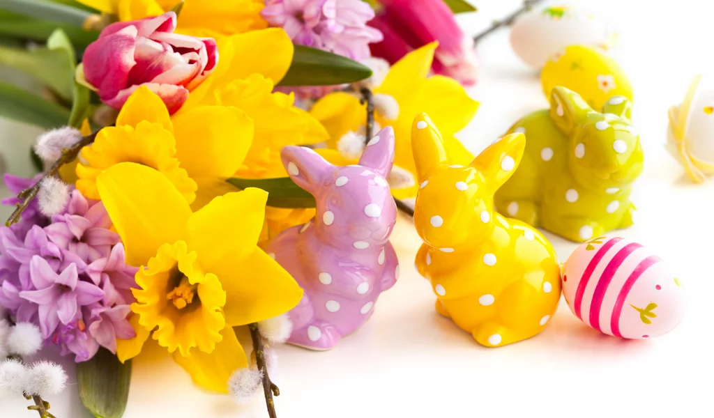 Easter, яйца, пасхальные, кролики, пасха, статуэтки, цветы