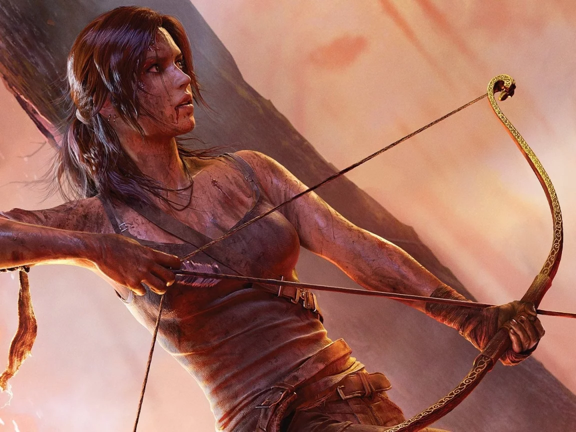 кровь, одежда, грязь, лук, tomb raider, оружие, Лара крофт