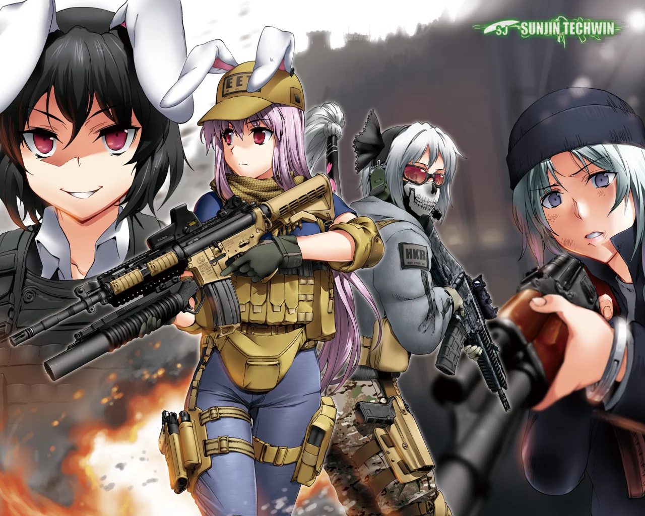 call of duty , byeontae jagga , reisen udongein inaba, Арт, touhou, inaba tewi , konpaku youmu