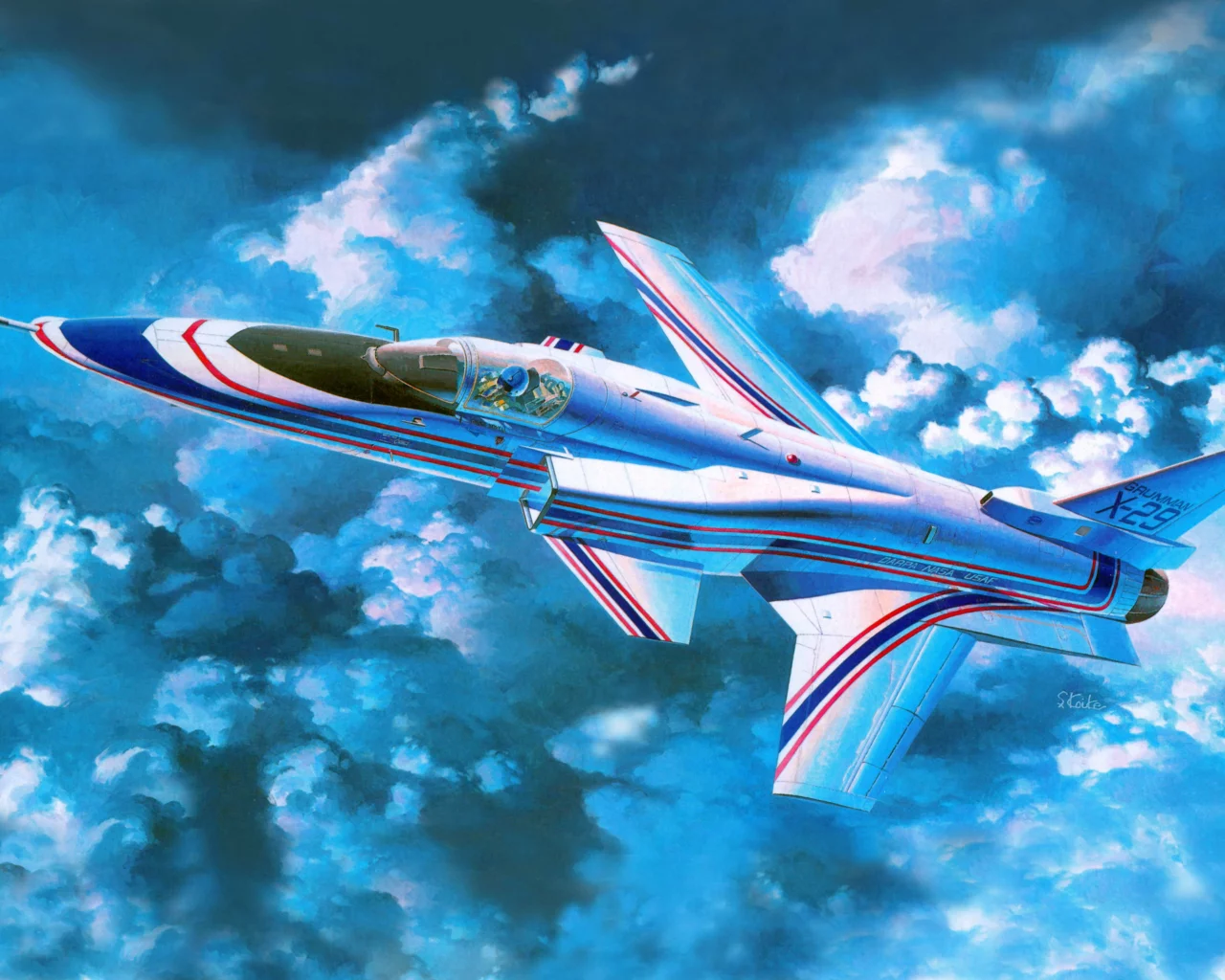 небо, американский, обратной, самолёт, x-29, Арт, с, grumman