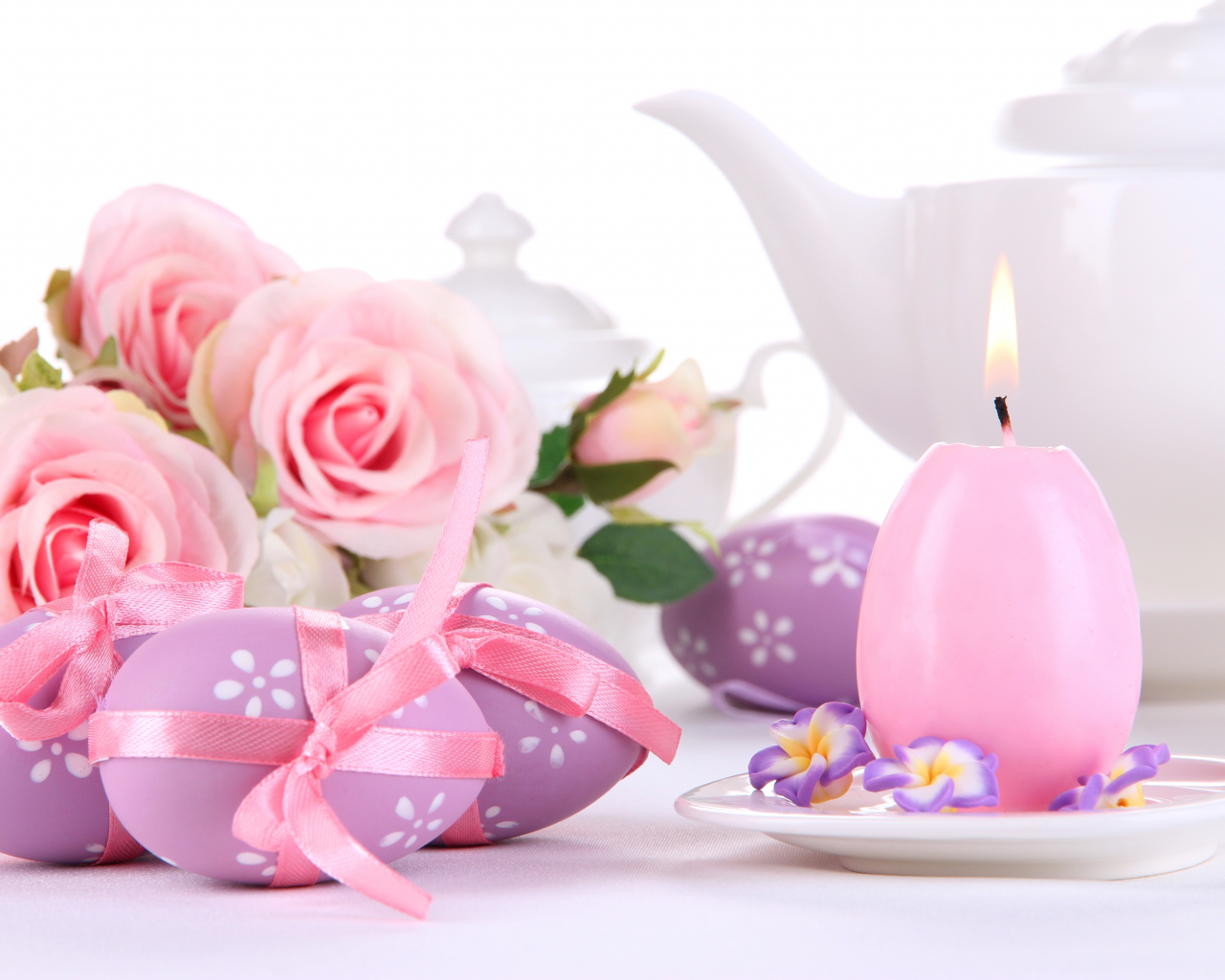 яйца, пасхальные, Пасха, розовые, свеча, праздник