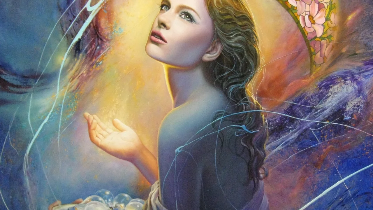 живопись, Christiane vleugels, арт, лицо, волосы, взгляд, девушка