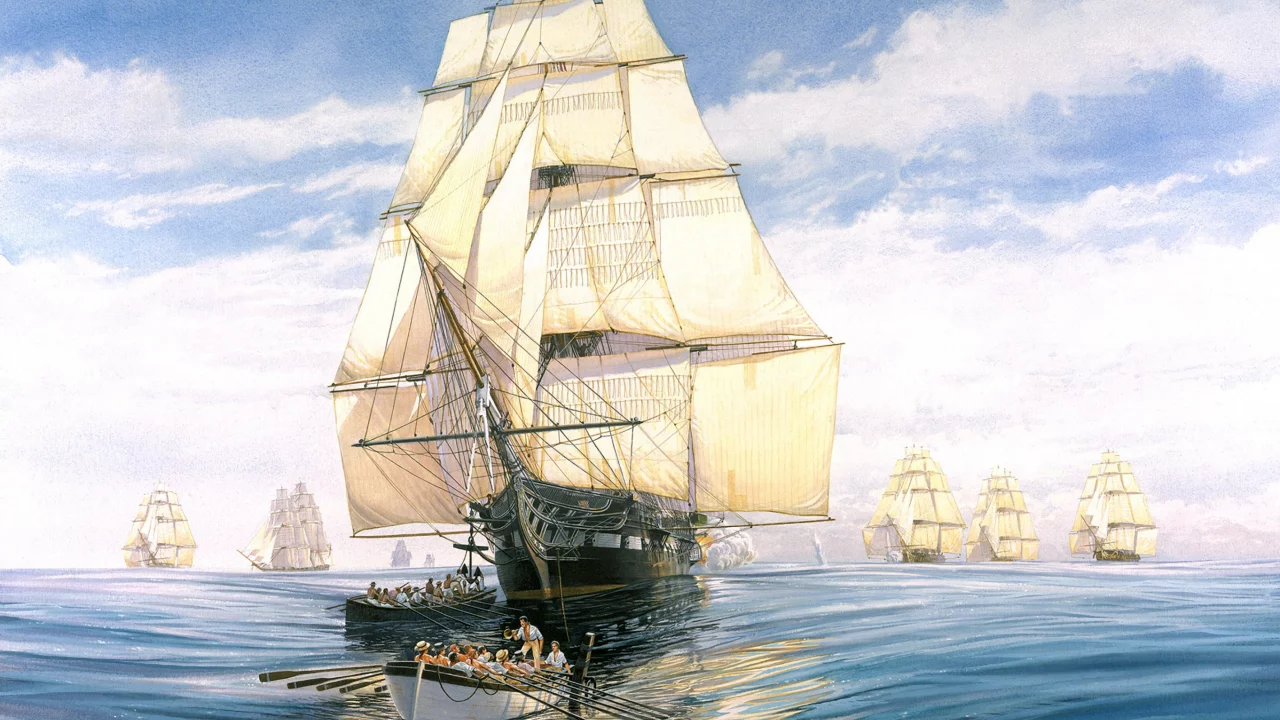 флот, парусников, впреди, Арт, painting, идущий, эскадра