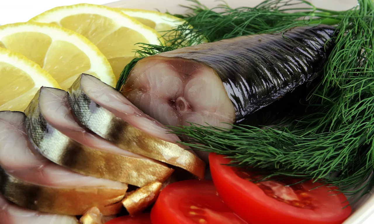 рыба, скумбрия, ломти, лимон, укроп, Помидор