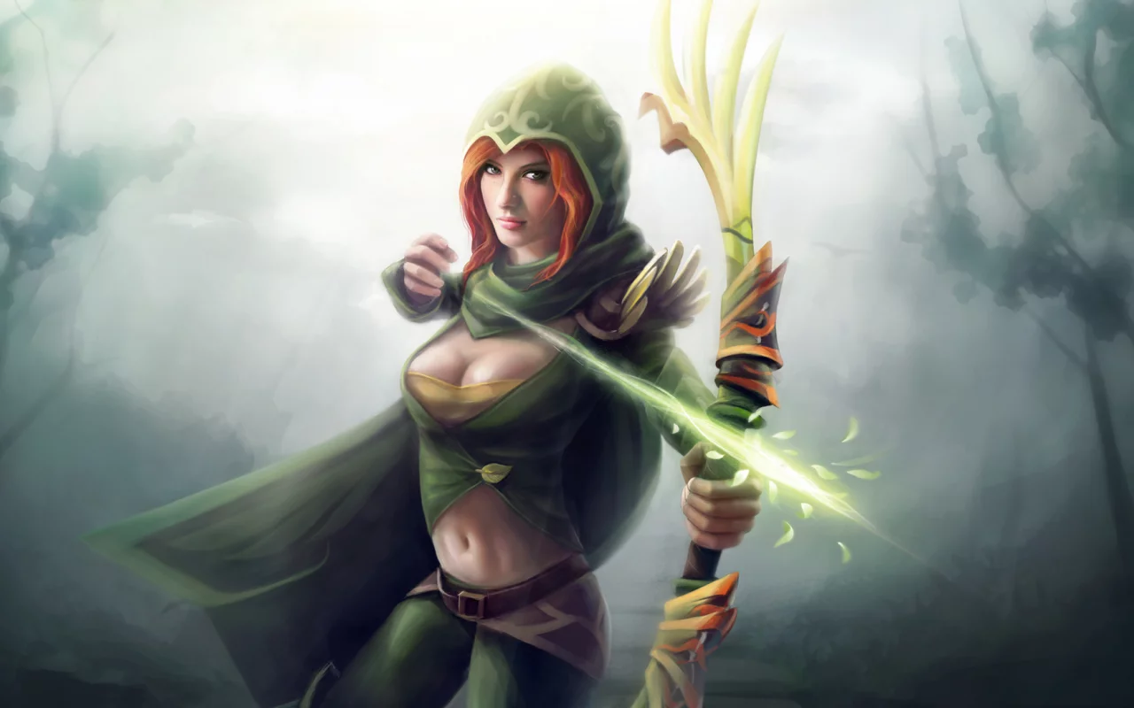 Арт, капюшон, стрела, лук, магия, dota 2, девушка, лучница