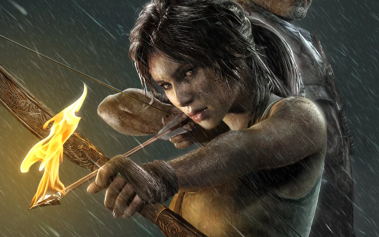 девушка, game, игра, огонь, лара крофт, girl, стрела, tomb raider