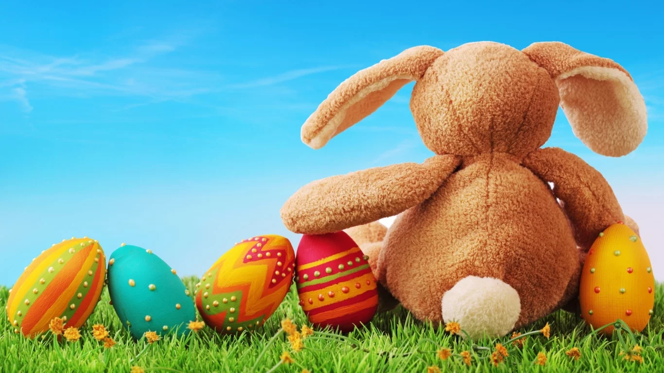 Праздник, игрушка, кролик, easter, плюшевый, яйца, пасха