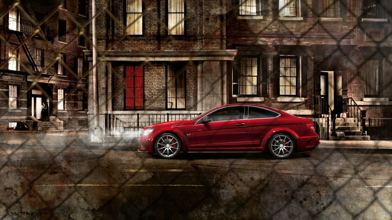 ночь, Mercedes benz c63, мерседес, amg, сетка, город