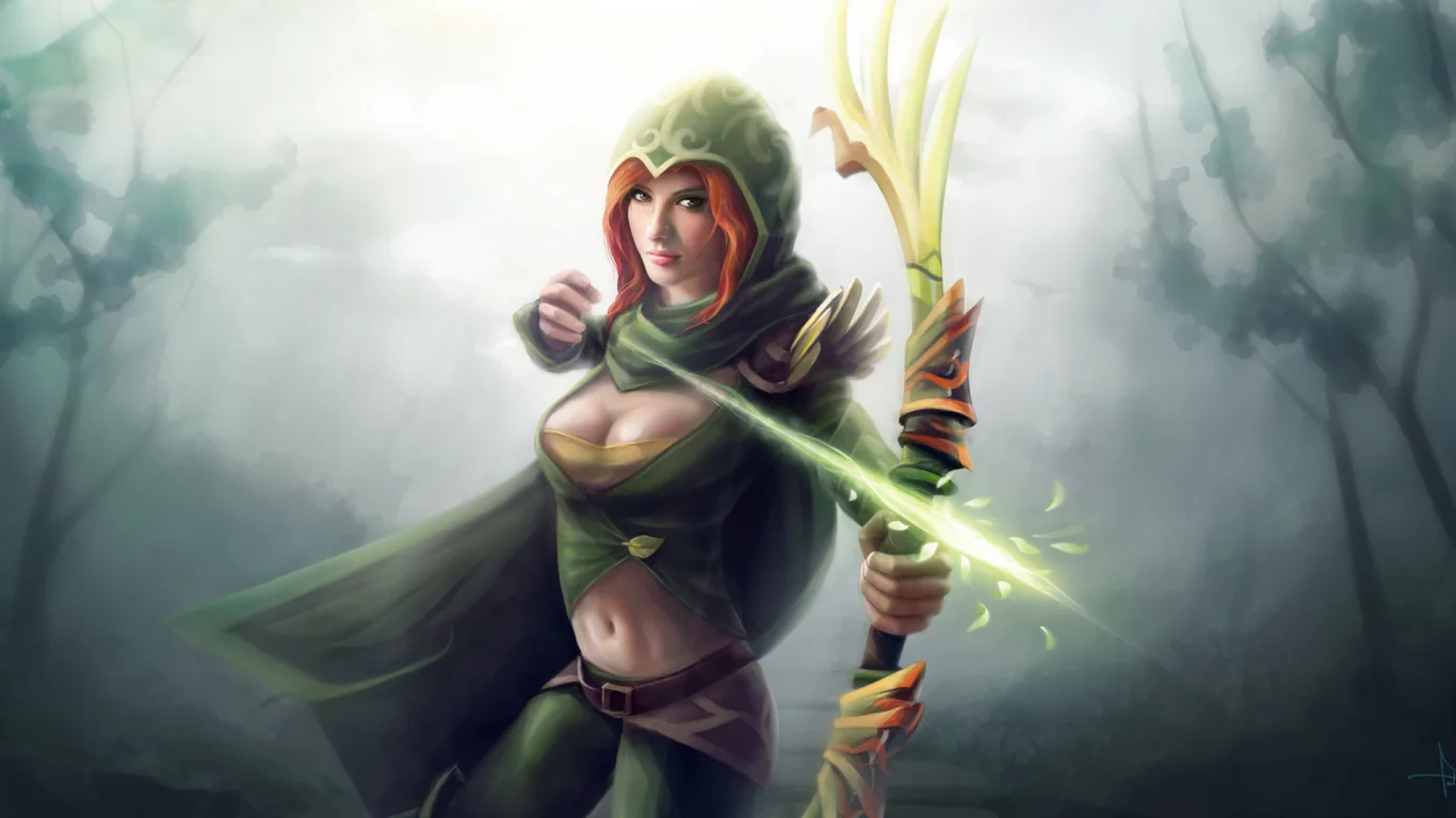 Арт, капюшон, стрела, лук, магия, dota 2, девушка, лучница