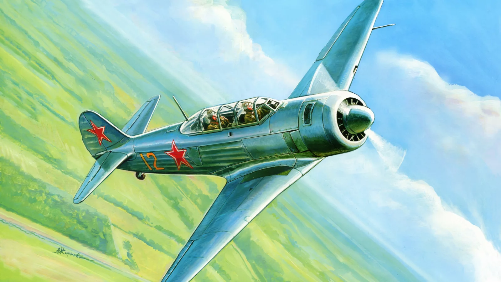 советский, рисунок, Арт, небо, як-11