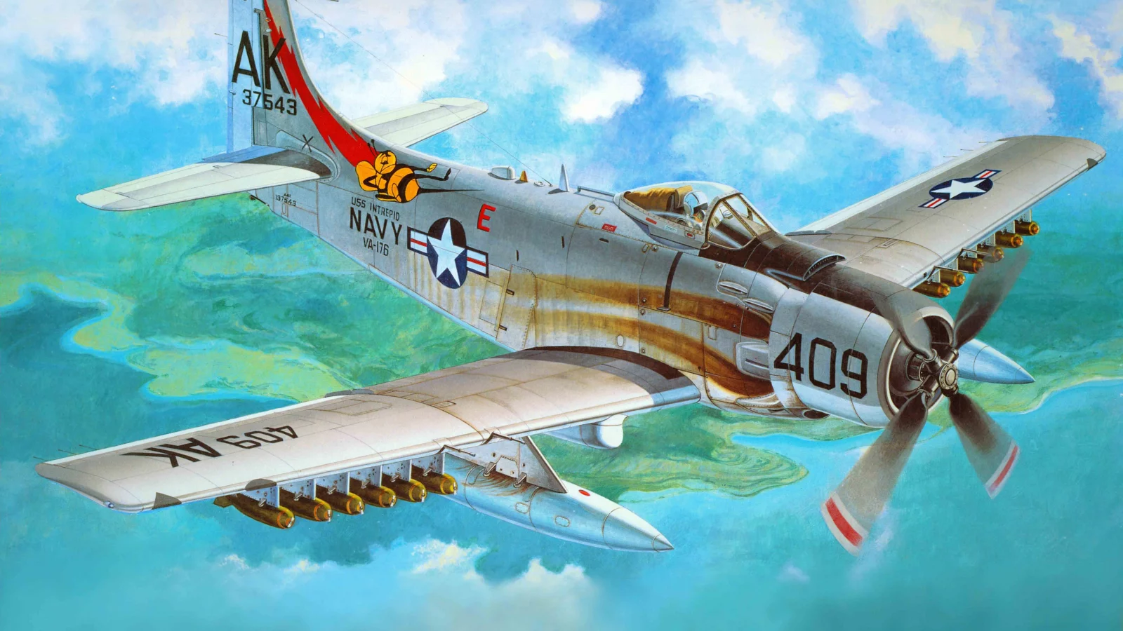 douglas, Арт, американский, штурмовик, a-1h skyraider, самолет