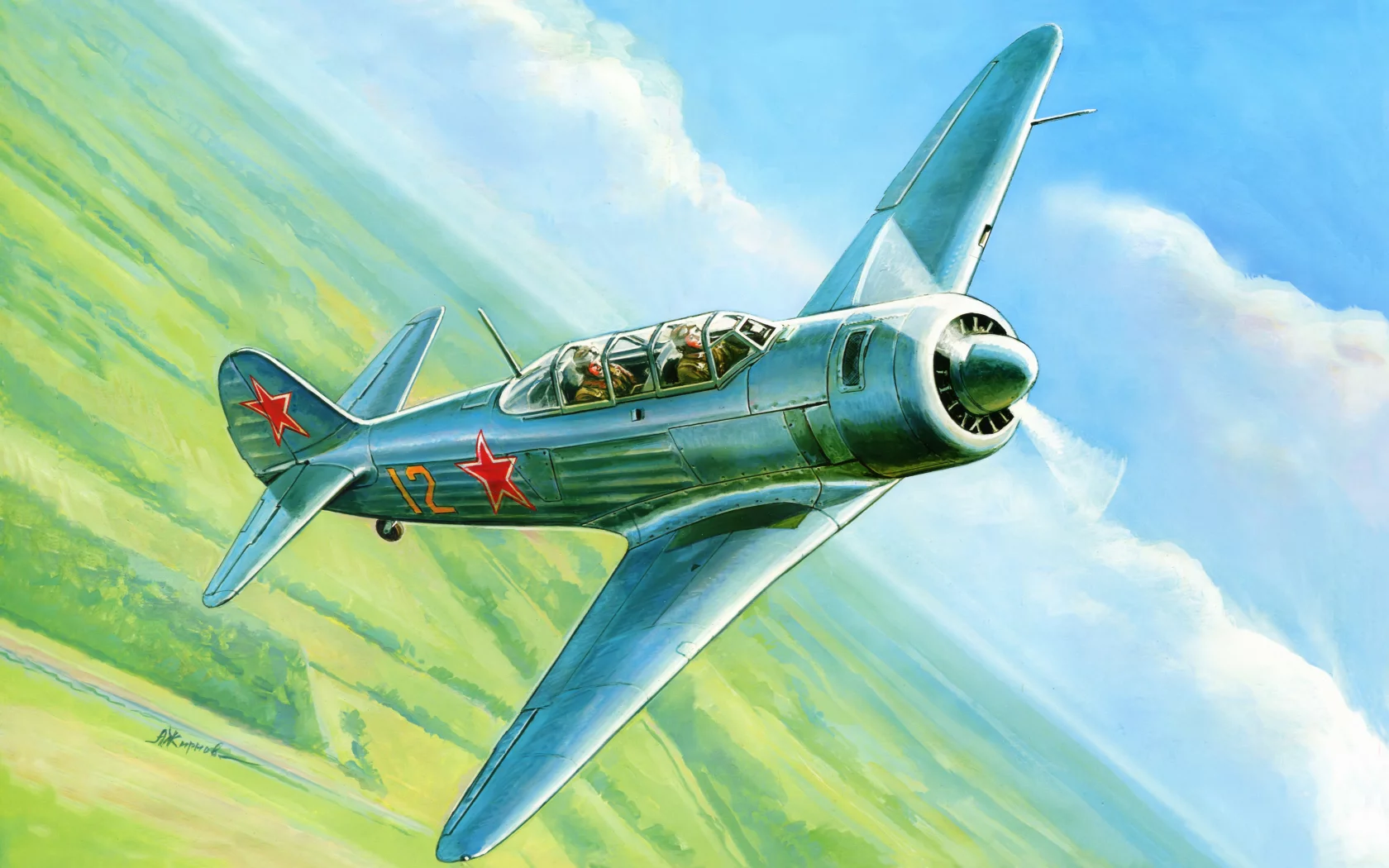 советский, рисунок, Арт, небо, як-11