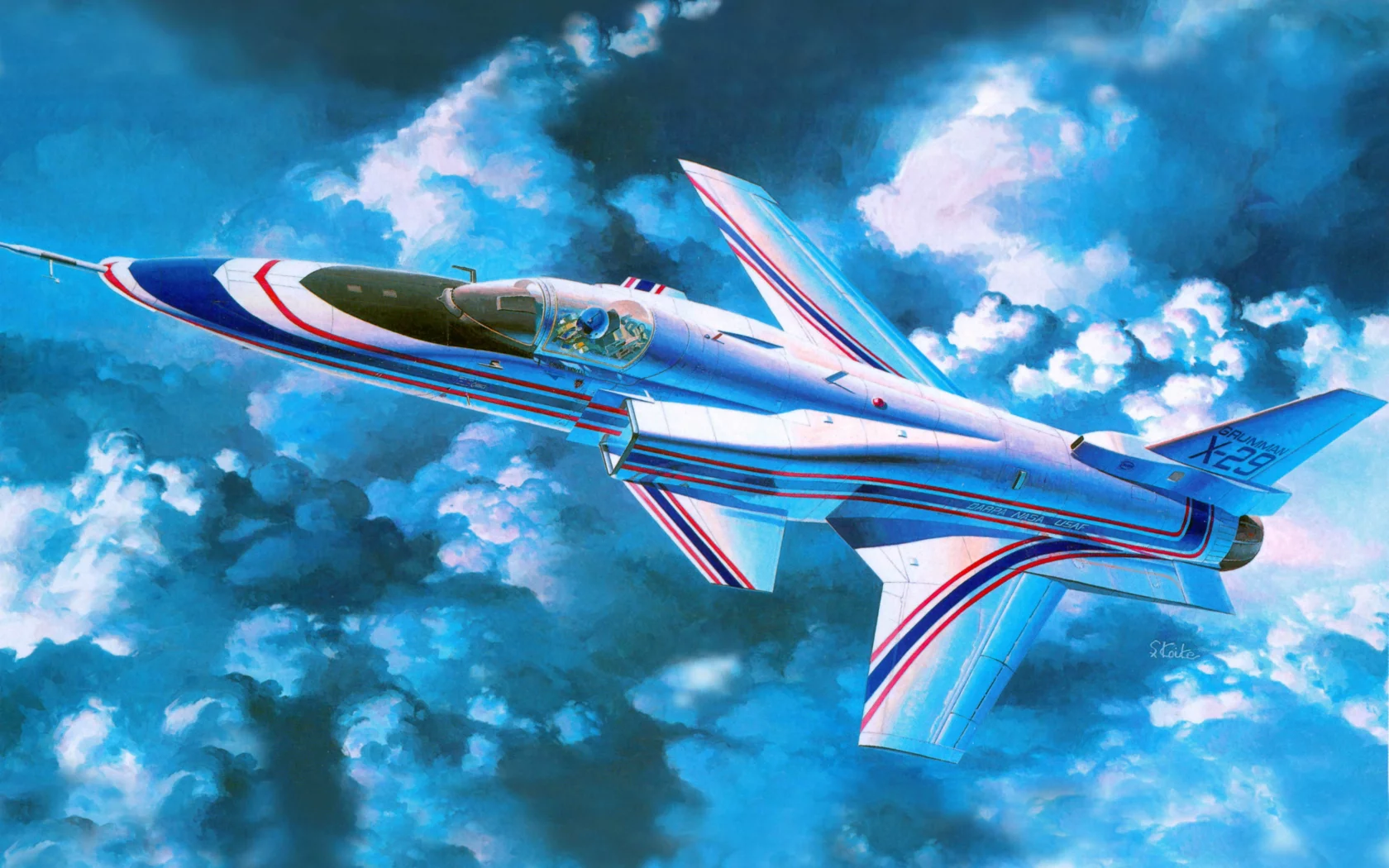 небо, американский, обратной, самолёт, x-29, Арт, с, grumman