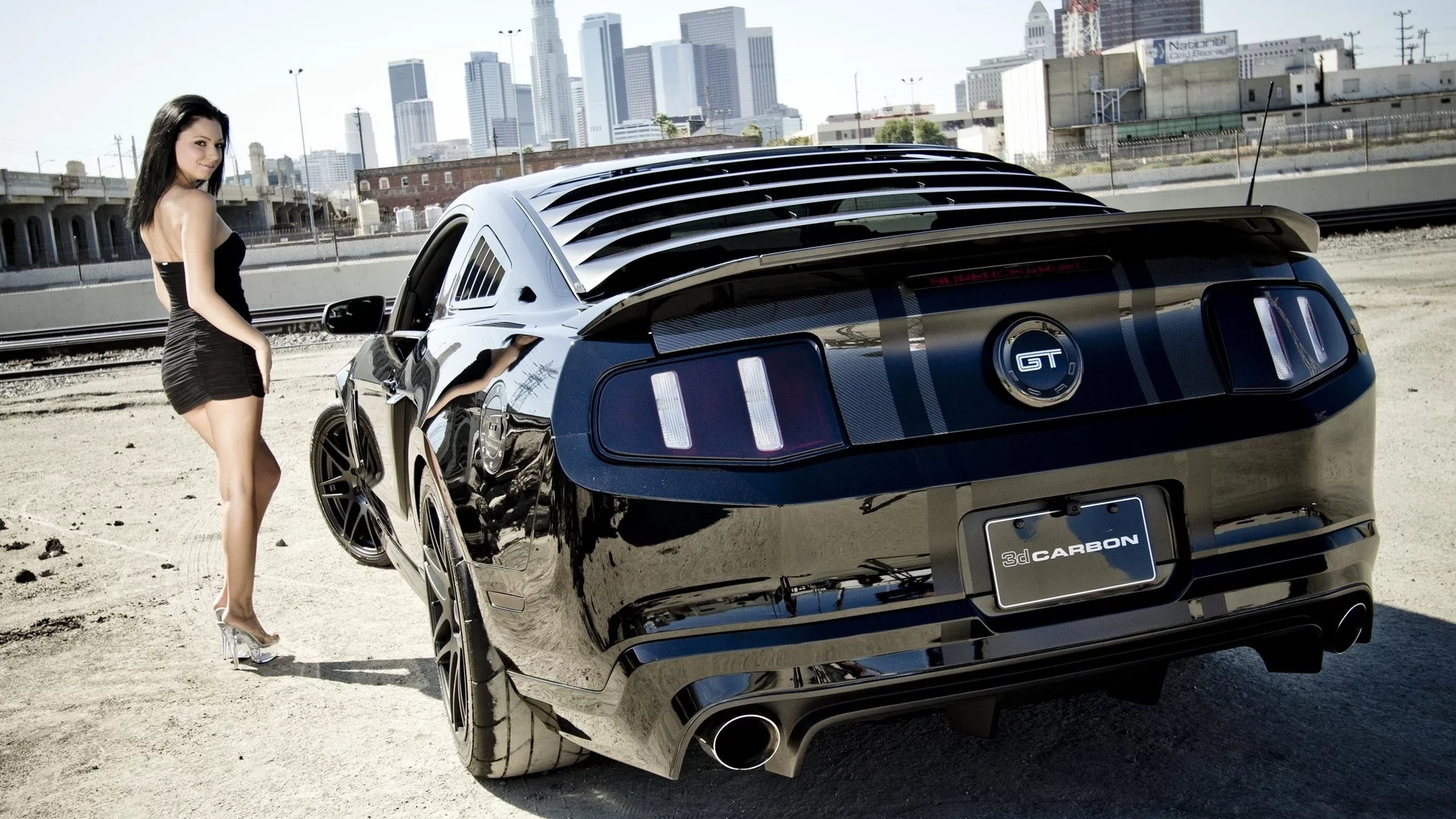 карбон, девушка, Ford, mustang