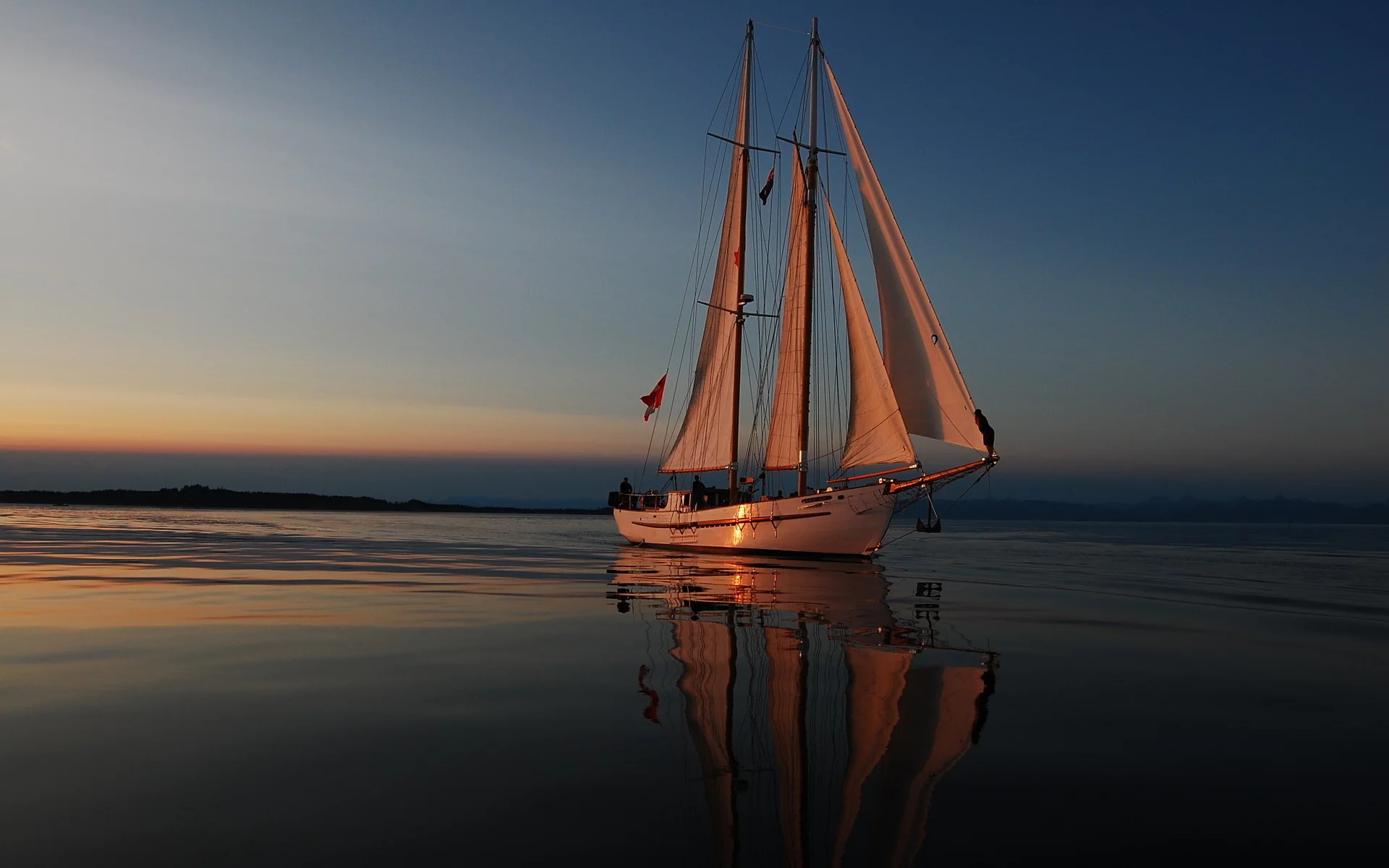 закат, яхта, море, пейзаж